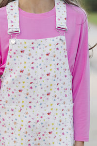 Girls: Have A Little Fun White Ditsy Floral Overalls