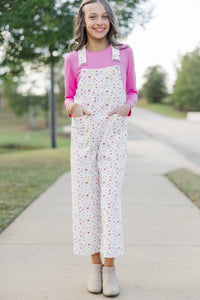 Girls: Have A Little Fun White Ditsy Floral Overalls