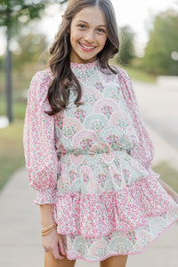 Girls: Sweet Dreams Pink & Mint Mixed Print Ruffled Skirt