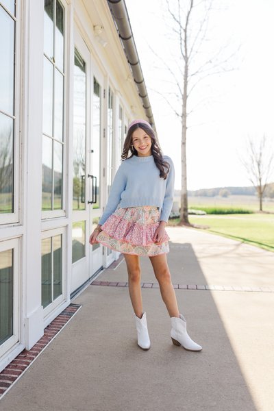 Girls: Sweet Dreams Pink & Mint Mixed Print Ruffled Skirt