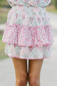 Girls: Sweet Dreams Pink & Mint Mixed Print Ruffled Skort