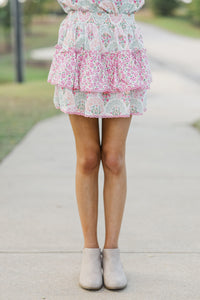 Girls: Sweet Dreams Pink & Mint Mixed Print Ruffled Skort