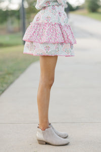 Girls: Sweet Dreams Pink & Mint Mixed Print Ruffled Skort
