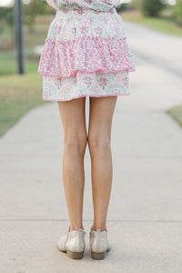 Girls: Sweet Dreams Pink & Mint Mixed Print Ruffled Skirt