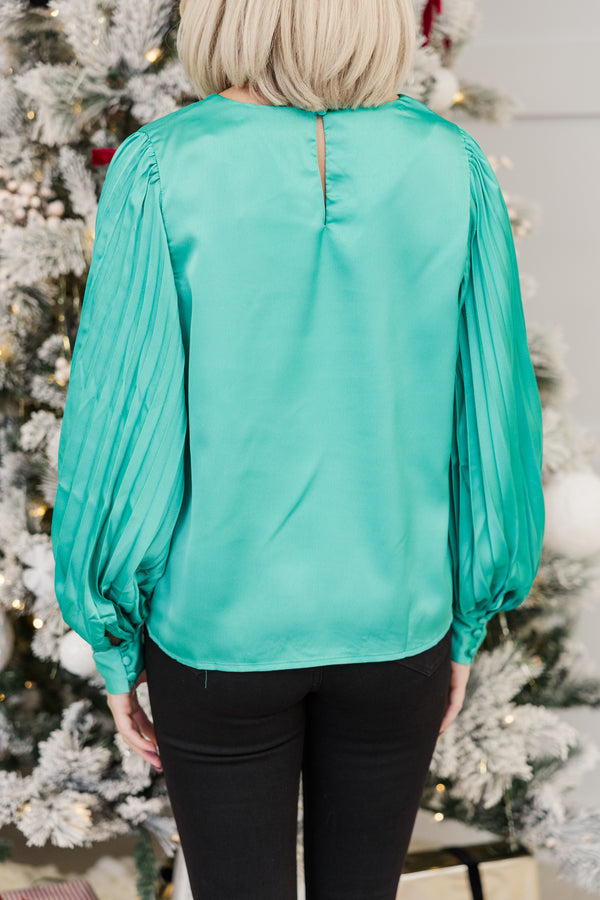 Out For The Day Teal Green Satin Blouse