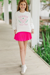 Girls: Tennis Social Club White Graphic Sweatshirt