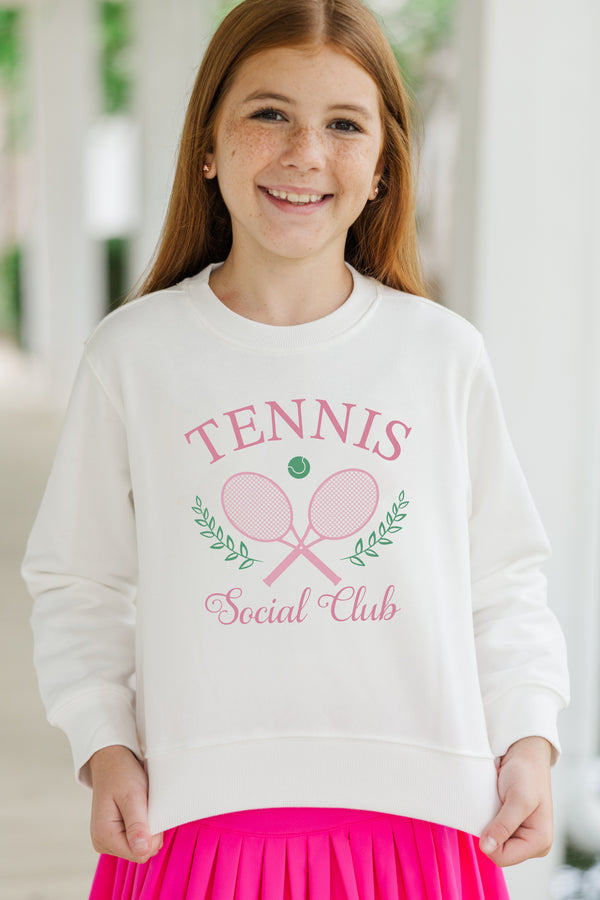 Girls: Tennis Social Club White Graphic Sweatshirt