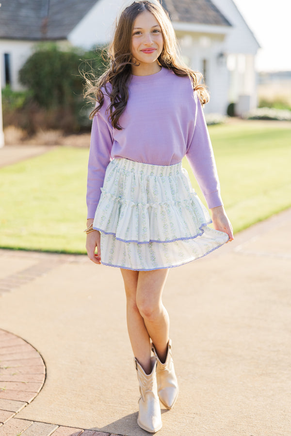 Girls: Sweet Dreams White Floral Ruffled Skirt