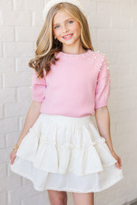 Girls: Long Story Pink Embellished Sweater