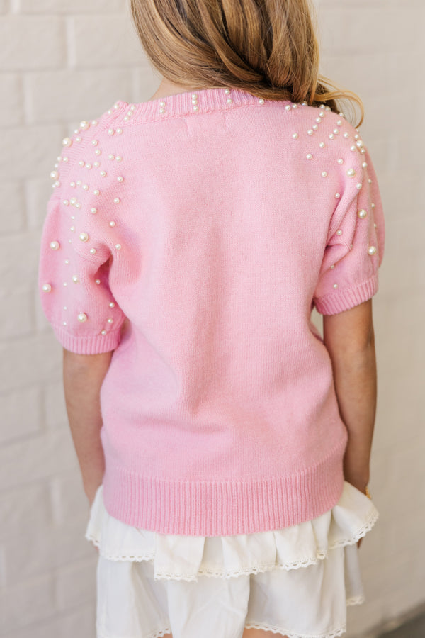 Girls: Long Story Pink Embellished Sweater