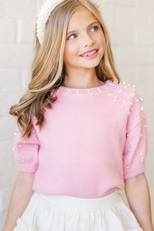 Girls: Long Story Pink Embellished Sweater