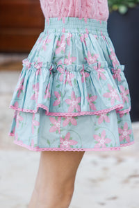 Girls: Sweet Dreams Light Blue Floral Ruffled Skort