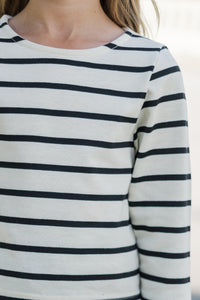 Girls: Lucky You Black & White Striped L/S Tee