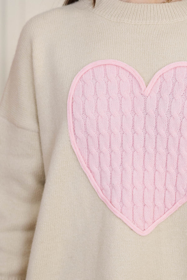 The Lovey Taupe Heart Sweater