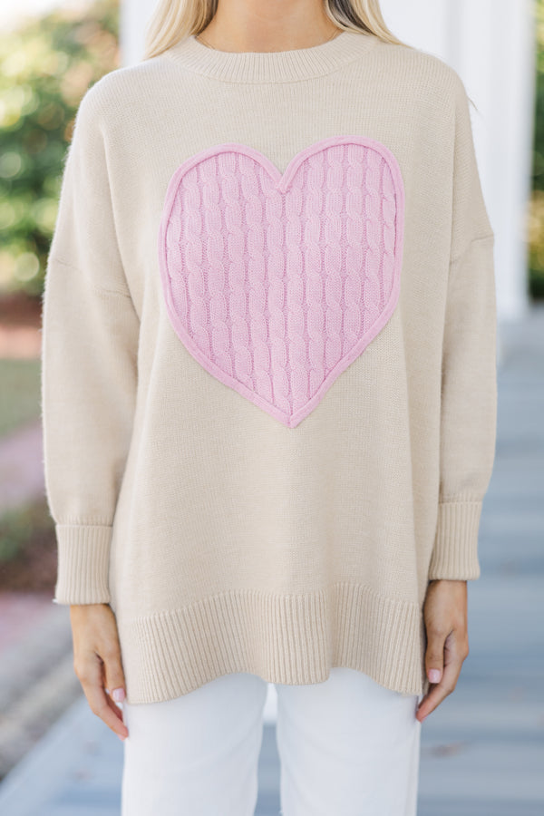 The Lovey Taupe Heart Sweater