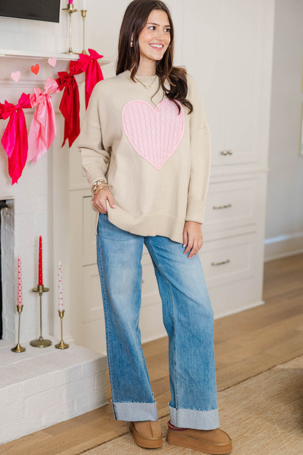 The Lovey Taupe Heart Sweater