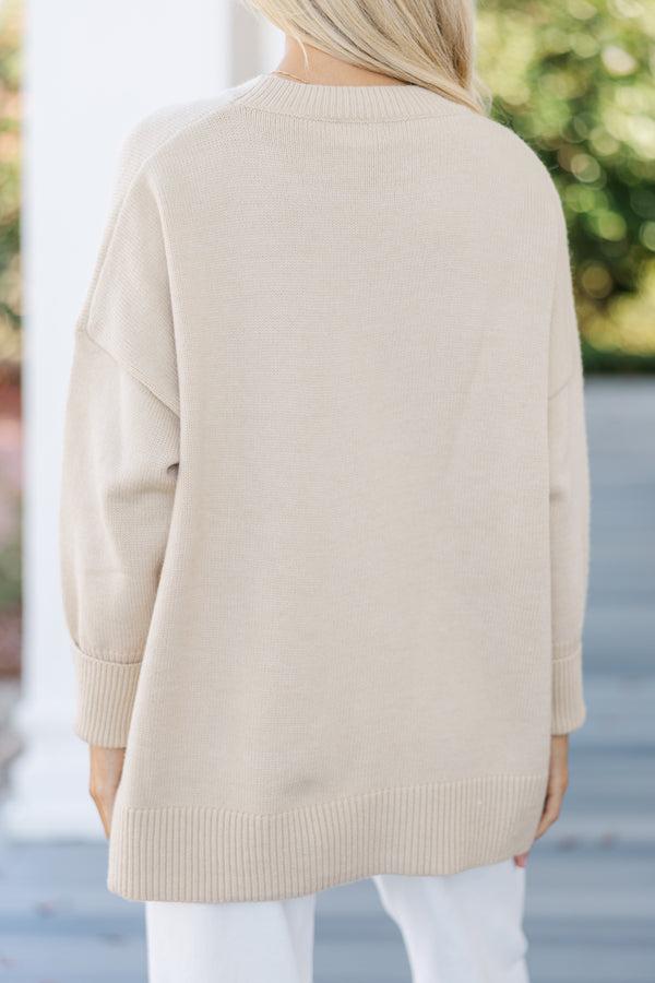 The Lovey Taupe Heart Sweater