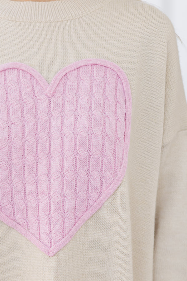 The Lovey Taupe Heart Sweater