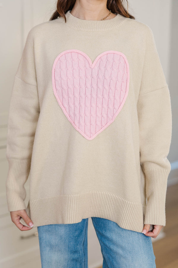 The Lovey Taupe Heart Sweater