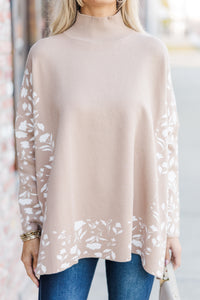 All In Theory Taupe Brown Floral Sweater Tunic