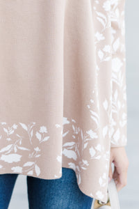 All In Theory Taupe Brown Floral Sweater Tunic