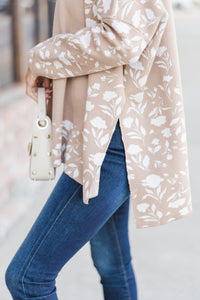 All In Theory Taupe Brown Floral Sweater Tunic