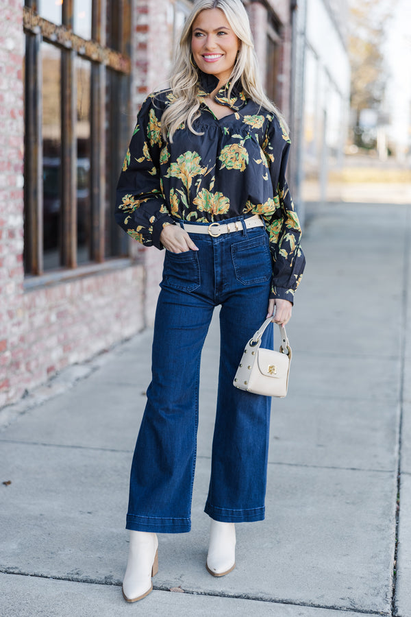 Always With Love Black & Green Floral Blouse