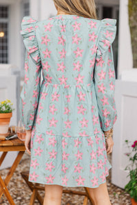 At This Time Light Blue Floral L/S Babydoll Dress