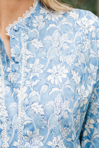 Believe In Yourself Blue Floral Toile Dress