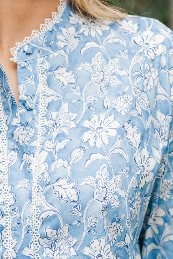 Believe In Yourself Blue Floral Toile Dress