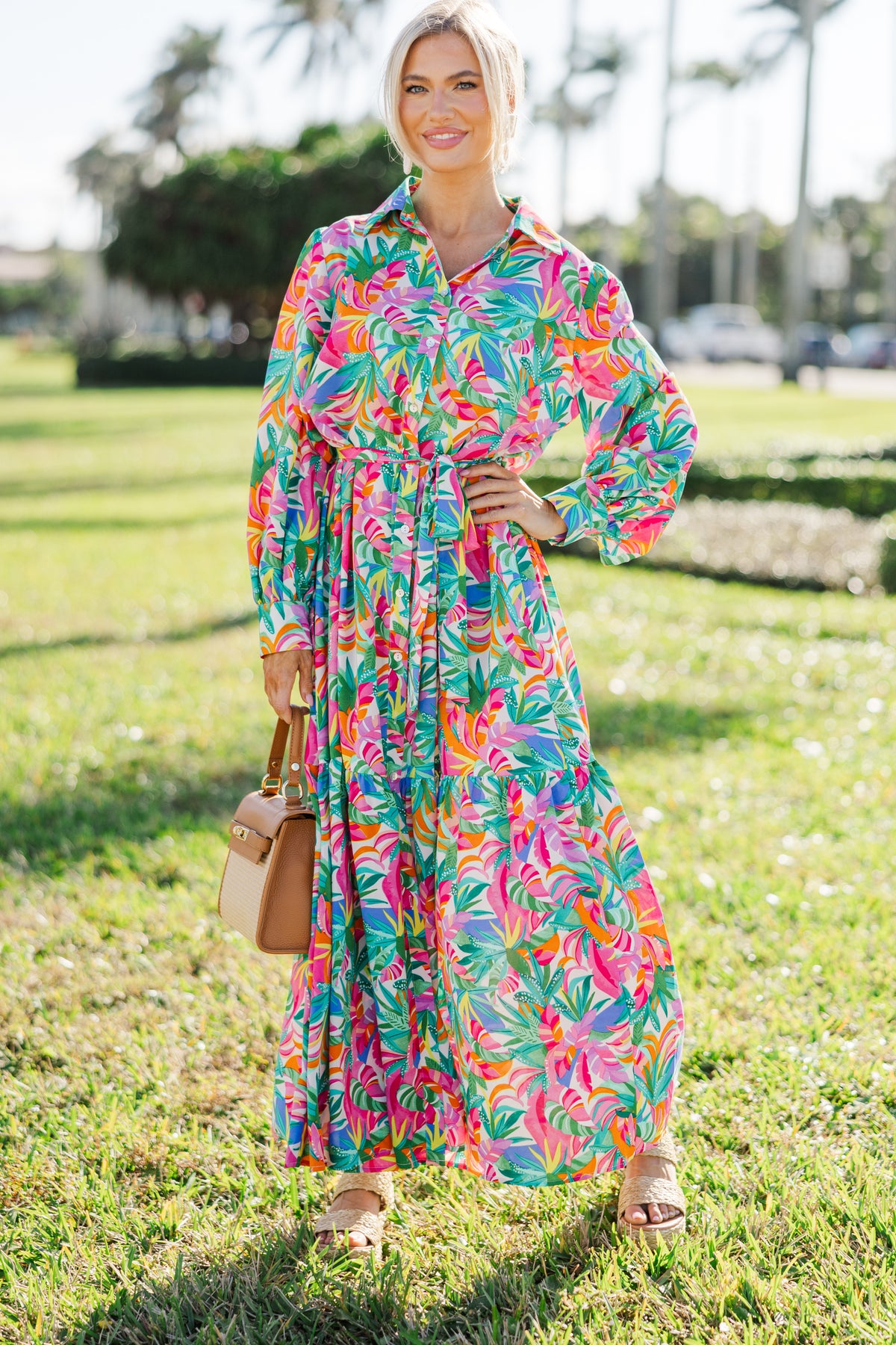 long sleeve tropical maxi dress Show Your True Self Green Tropical Maxi Dress – Shop the Mint