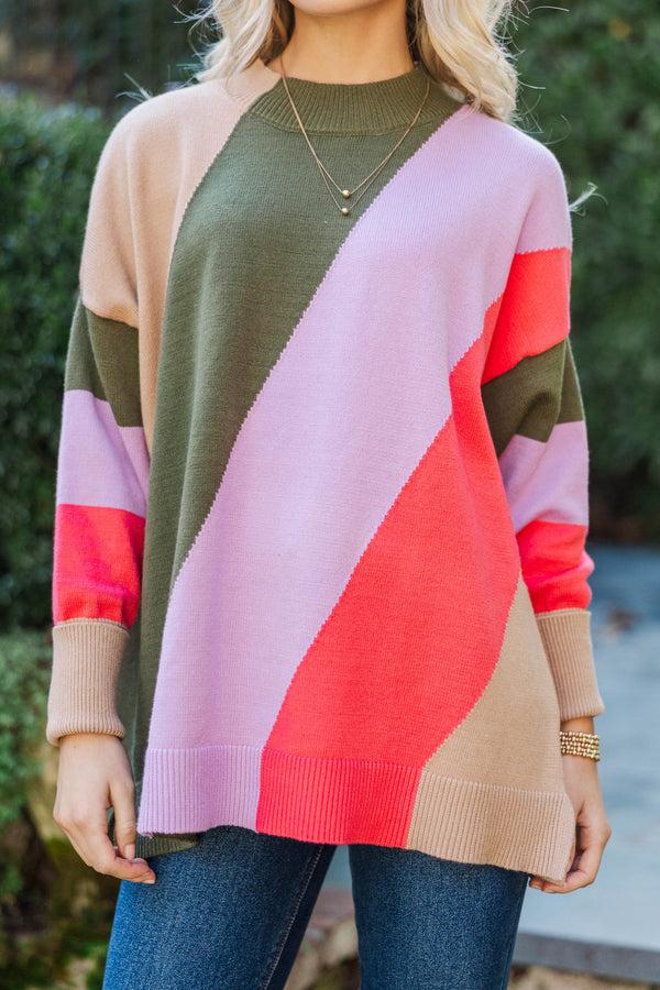 A Perfect Love Fuchsia Pink Colorblock Sweater