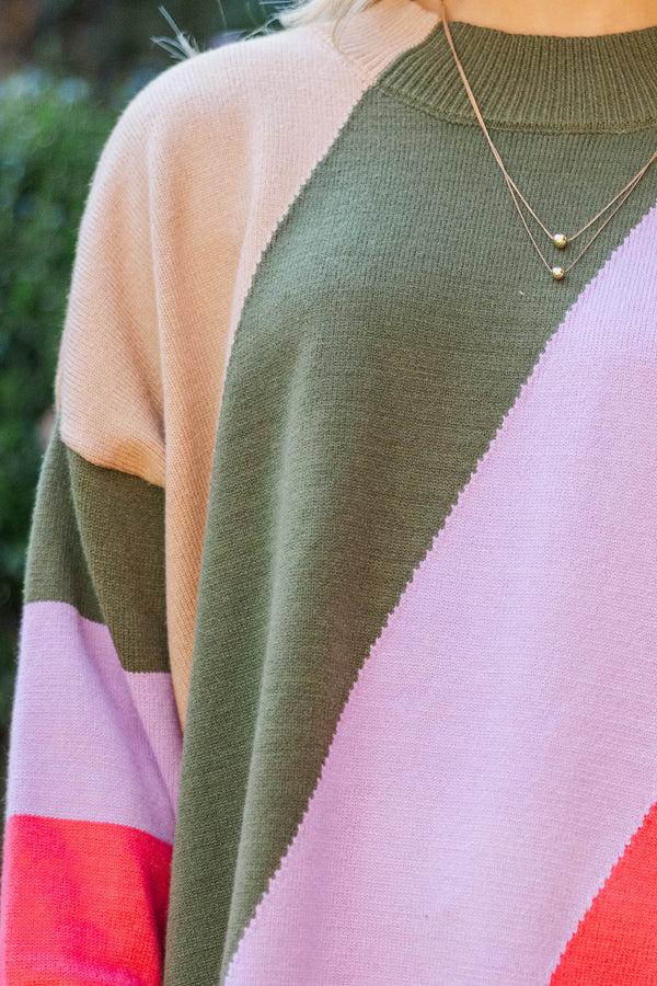 A Perfect Love Fuchsia Pink Colorblock Sweater