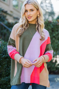 A Perfect Love Fuchsia Pink Colorblock Sweater