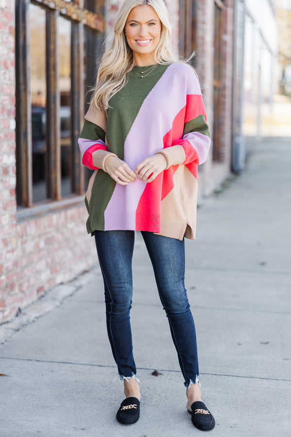 A Perfect Love Fuchsia Pink Colorblock Sweater