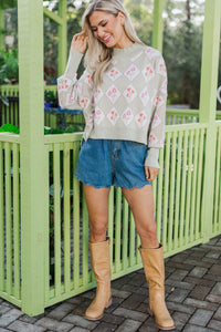 Perfectly You Sage Floral Argyle Cropped Sweater