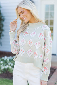 Perfectly You Sage Floral Argyle Cropped Sweater