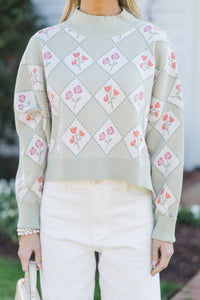 Perfectly You Sage Floral Argyle Cropped Sweater