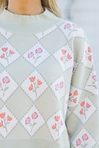 Perfectly You Sage Floral Argyle Cropped Sweater