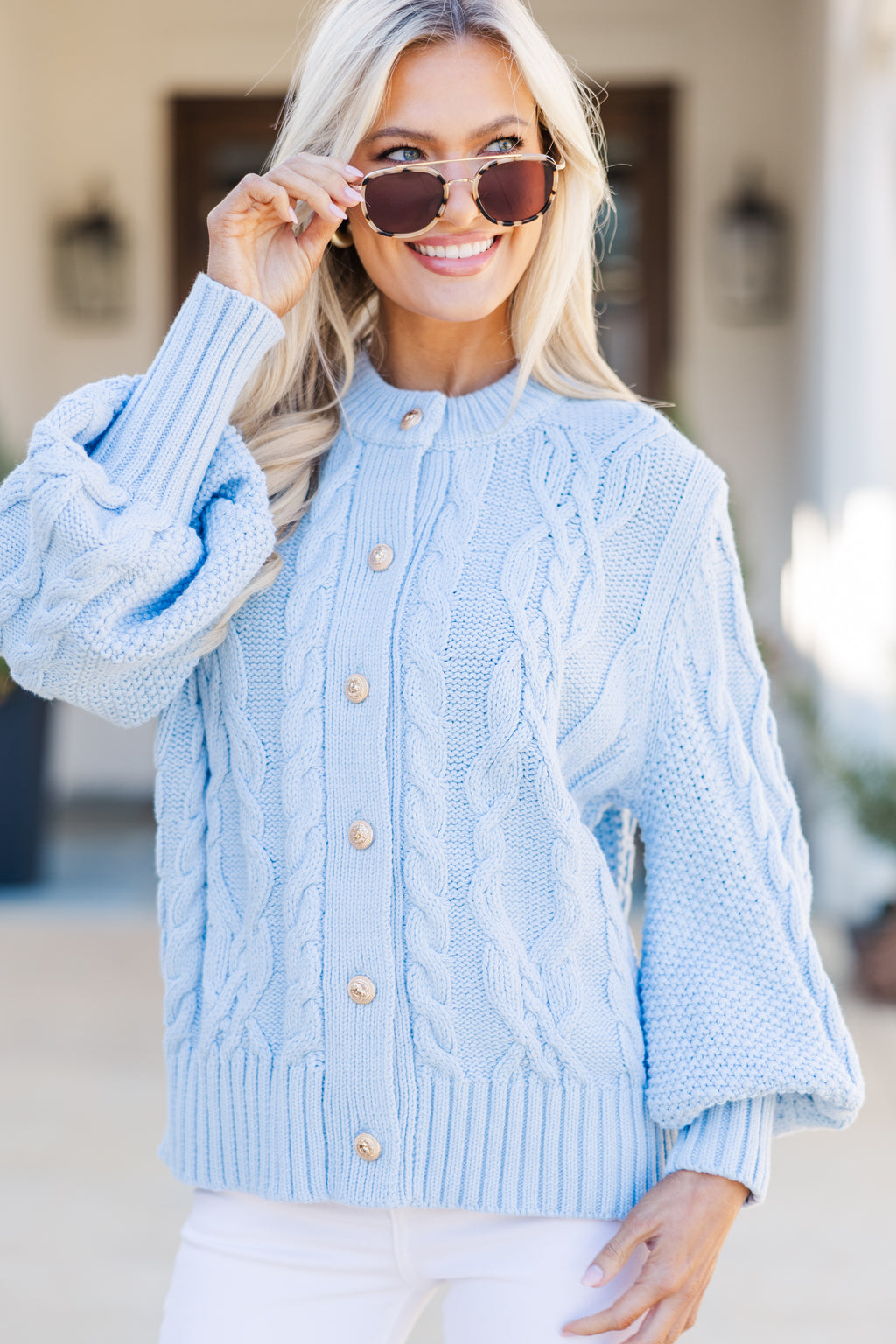THE TOÉ Eltz Shaggy Cardigan light blue All The Good Light Blue Cardigan – Shop the Mint