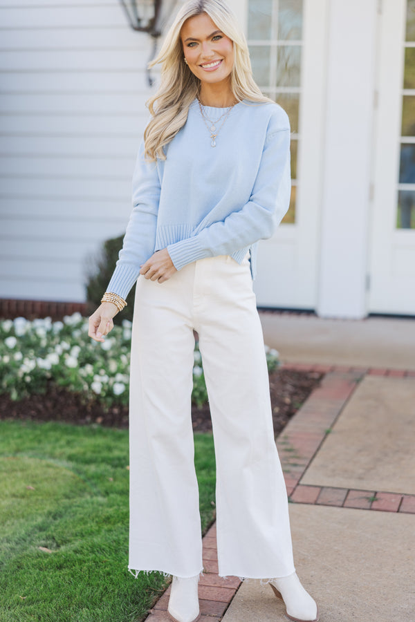 Lucky You Light Blue Cropped Sweater