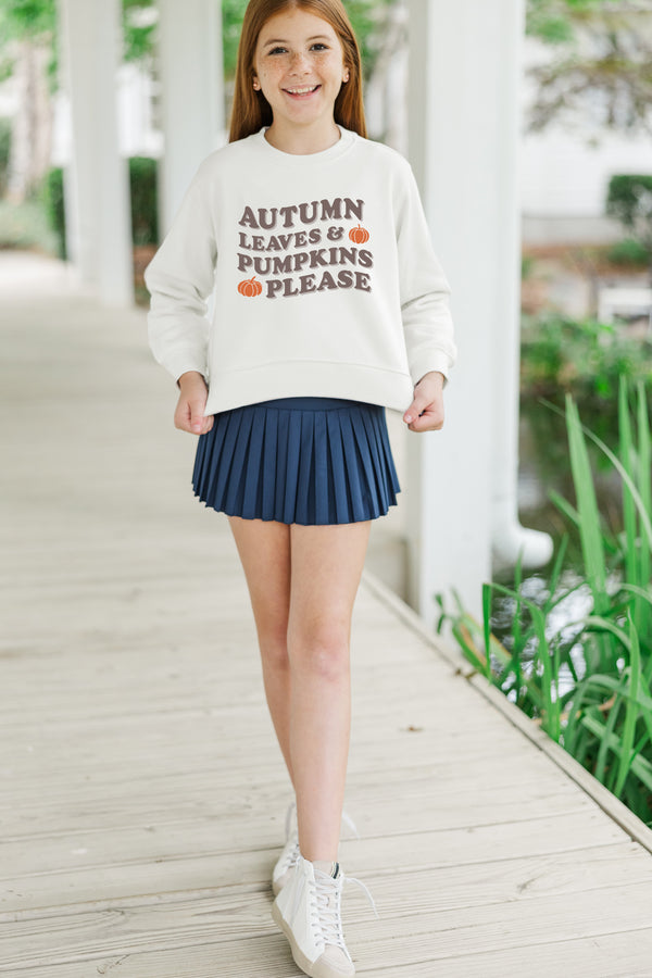 Girls: Pumpkins Please White Graphic Sweatshirt