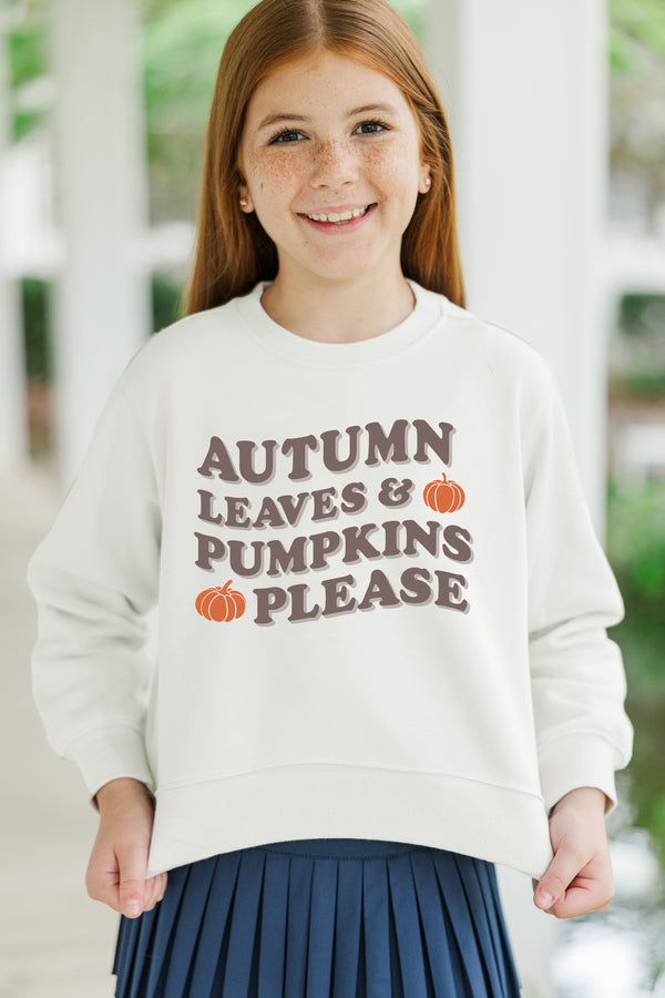 Girls: Pumpkins Please White Graphic Sweatshirt