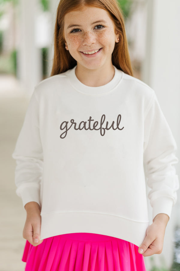 Girls: Grateful White Graphic Sweatshirt