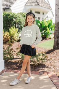 Girls: To The Pumpkin Patch Sage Green Graphic Sweatshirt