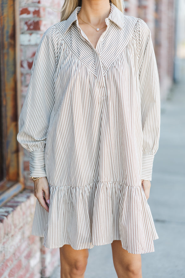 Stay A While Brown Striped Dress