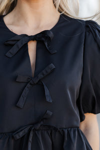 Stay In Your Sights Black Babydoll Blouse