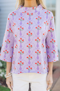 Just A Feeling Lavender Medallion Mock Neck Sweater