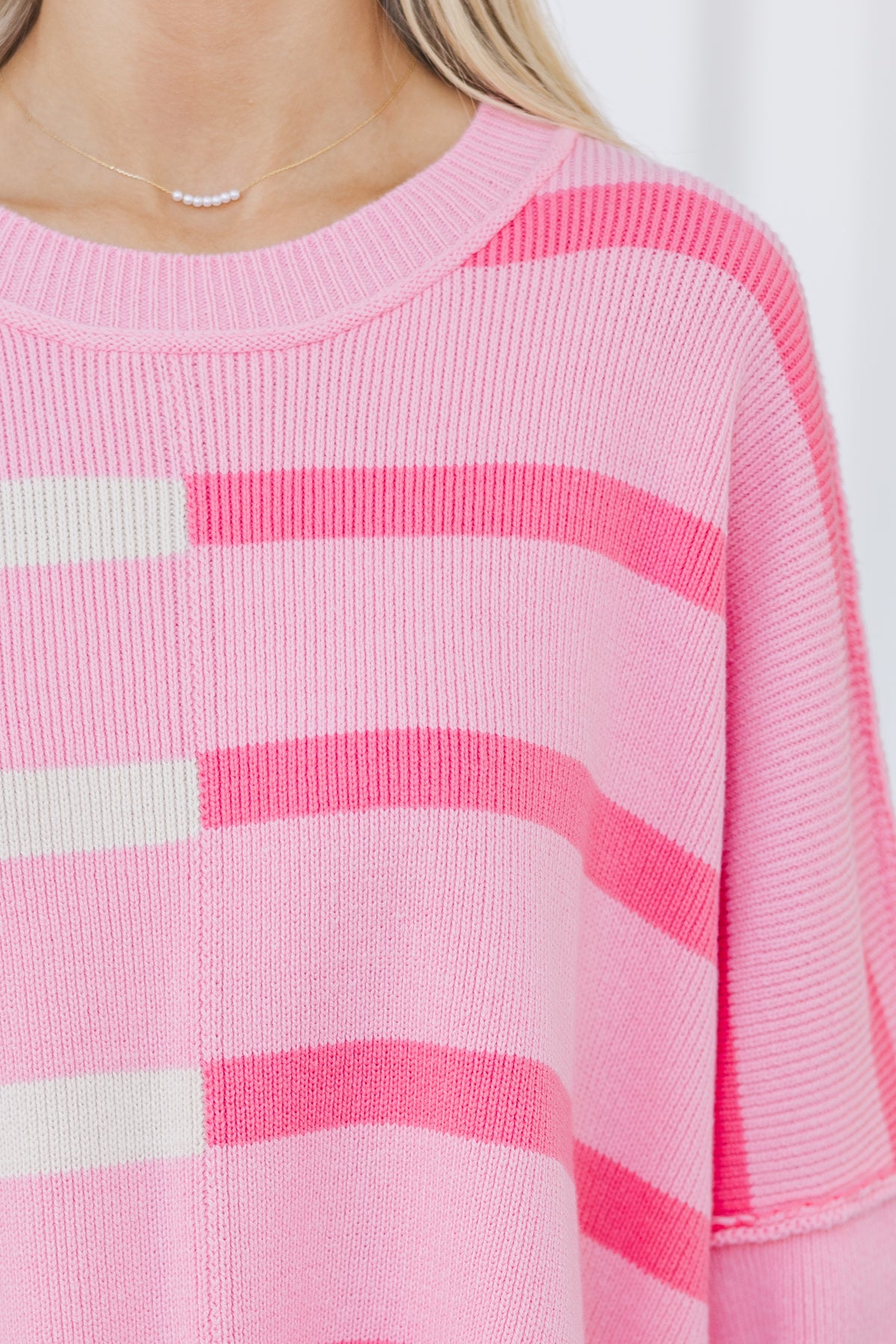 Wonderful Short Sleeve Striped Sweater - Blue/Pink