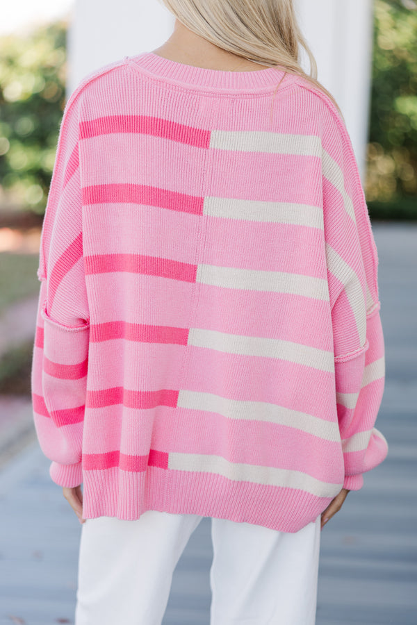 Give You Joy Pink Striped Sweater